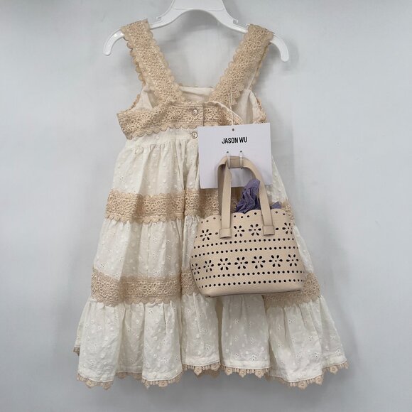 Jason Wu Girls Cream Eyelet Lace Tiered Dress + Matching Mini Tote – 4T NWT - Picture 1 of 8